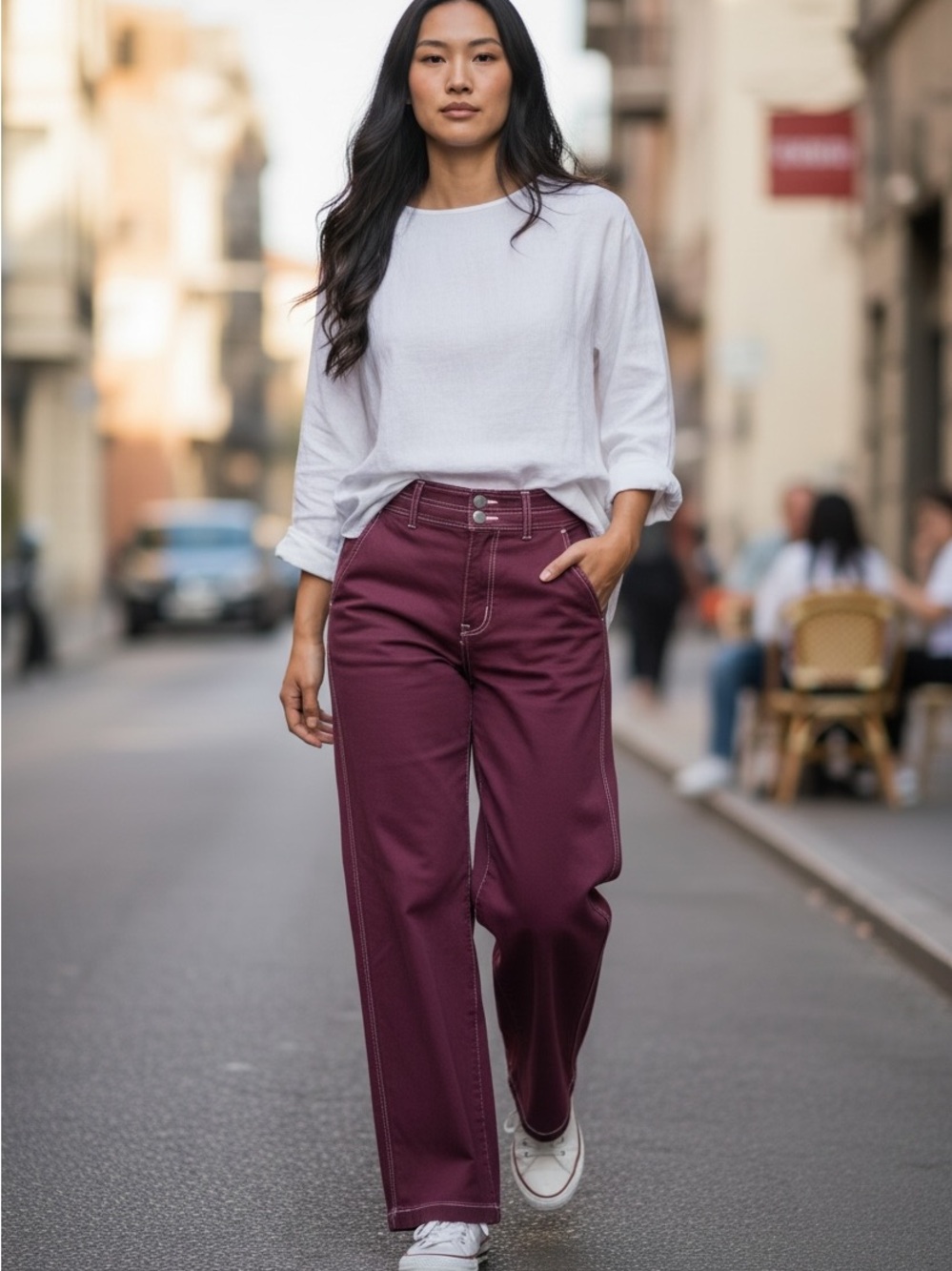 JOE'S Women's The Allana Wide Leg Jeans In Port Royale-Burgundy Sz.30 Boho Sleek